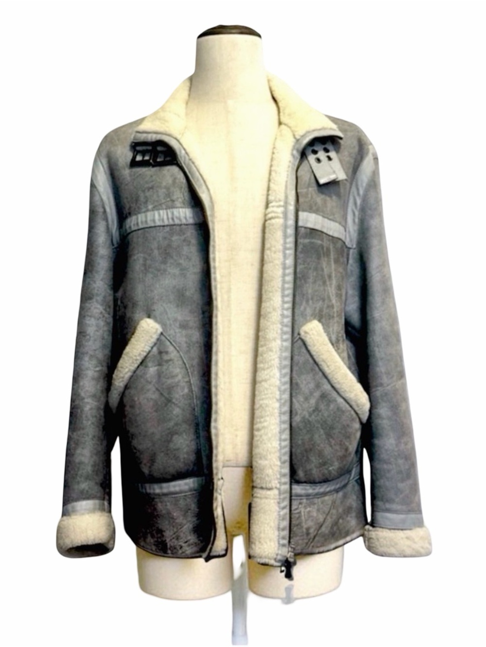 Versace Jeans Couture Distressed Shearling Jacket – Gray | Vintage Luxury